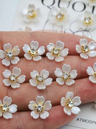 200/100/50/30pcs/Pack, 14mm 5-Petal Flower, Gold Base Claw Crystal Resin Flower, Pearls Without Holes, Decorative Accessories For Clothing, Bags, Shoes