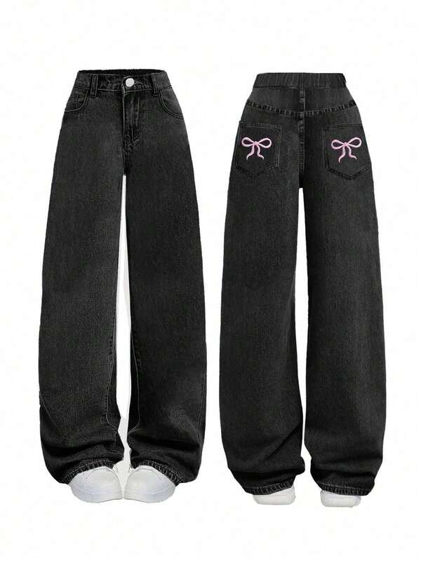 Weite Jeans mit Schmetterlings-Muster für Teenager Mädchen, vielseitig einsetzbar