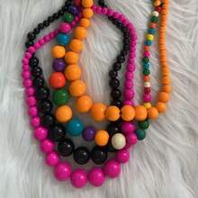 Women Bib NecklacesHot Pink Beaded Necklace For Women Men Colorful Bib Big Chunky Large Wooden Round Beads Strand Necklaces Costume Statement Wedding Jewelry Giftfor Girls - 亮粉紅色 - 查看 5