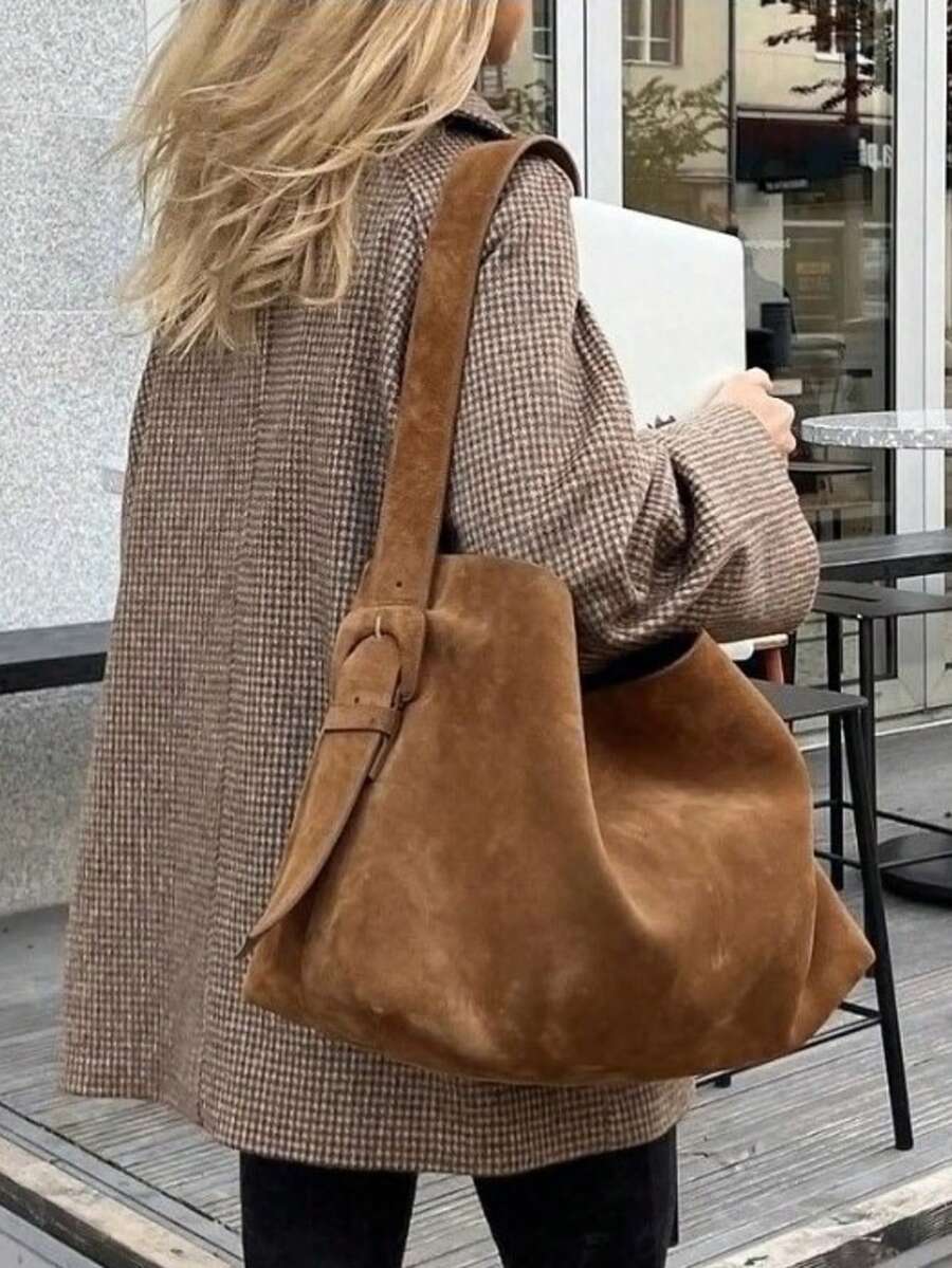 1pc New Retro Bag Brown Large Capacity Bucket Bag, Shoulder Bag, Underarm Bag, Crossbody Bag Business Women's Leisure Daily Commuter Bag Fashion Student Women's Bag, Suitable For Work, Shopping, And Daily Use, Bohemia Style Bag For Women, Perfect For Rodeo Occasion, Vintage Bag For Women - Cà phê nâu - Xem 1