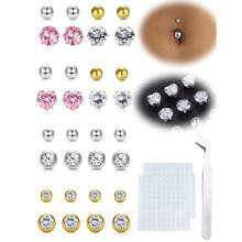 Y2K Fake Belly Ring Stick On Fake Belly Piercing Jewelry Cute Pink Belly Button Rings Heart CZ Stainless Steel Fake Belly Button Ring Fake Earrings Non Piercing Stick On Jewelry