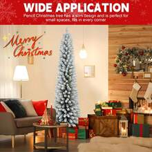 6ft Flocked Pencil Christmas Tree With 358 PVC Branch Tips, Pre Lit Tall Skinny Christmas Tree With 150 Lights, Slim Artificial Christmas Tree With Metal Base, Premium Hinged Xmas Tree For Holiday Christmas Decorations Home Christmas Gifts Christmas Decor - 查看 5