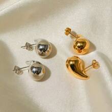 1 Pair Water Drop Shaped Minimalist Comma-Inspired Gold-Plated Stainless Steel Earrings, Suitable For Daily Wear, Exclusive Limited Stock, Same Day Dispatch - Silver - View 16