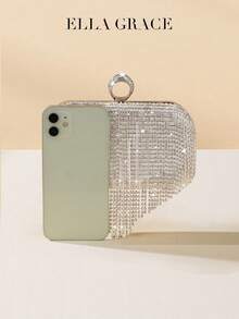 ELLA GRACE-Rhinestone Heart Clutch Purse Convertible With Detachable Chain Luxury Evening Bag For Red Carpet, Dates, Office & Parties - Silver - View 2