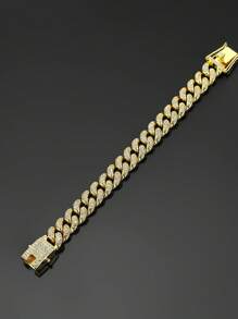 1pc European & American Street Hip Hop Style Fully Rhinestone Chain Necklace, Golden Color, Fashionable Hiphop Jewelry For Men & Women, Choker, Multiple Sizes Available