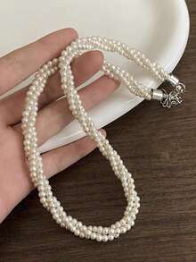 1 件多层仿珍珠螺旋项链，适合女性日常佩戴、珠宝配饰、生日/节日礼物 - 白色 - 查看 4
