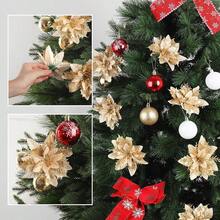 1/10/20/30pcs Glitter Poinsettia Christmas Tree Decorations - Artificial Poinsettia Flowers With Clips, Suitable For Holiday Wreath Decor, Christmas And New Year Holiday Decorations - Champagne - View 5