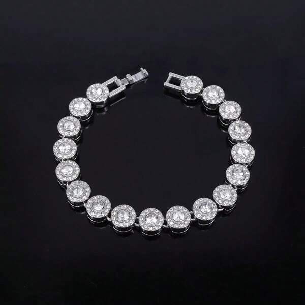 2pcs European & American Hip Hop Style Alloy Round Fully Iced Out Cuban Link Chain Necklace & Bracelet Set, Unisex