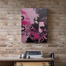 1 件帆布艺术印刷品 - 带圆圈的抽象粉色和黑色轮廓，适合客厅或办公室的现代墙壁装饰，优雅的家居墙壁装饰，抽象墙壁艺术，无框架。 - 彩色 - 查看 3