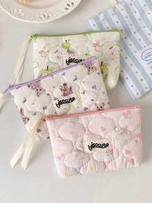 Cartoon Bear Quilted Coin Purse, Cute Mini Makeup Pouch, Bluetooth Earphone Case, Multi-Function Portable Coin Wallet - Multicolor - View 3