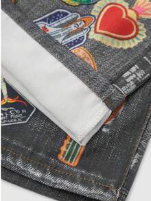 INFLATION Plus Size Men's Front Button Casual Pocket Printed Straight Leg Jeans Style Pants, European Fit - Blue - View 7