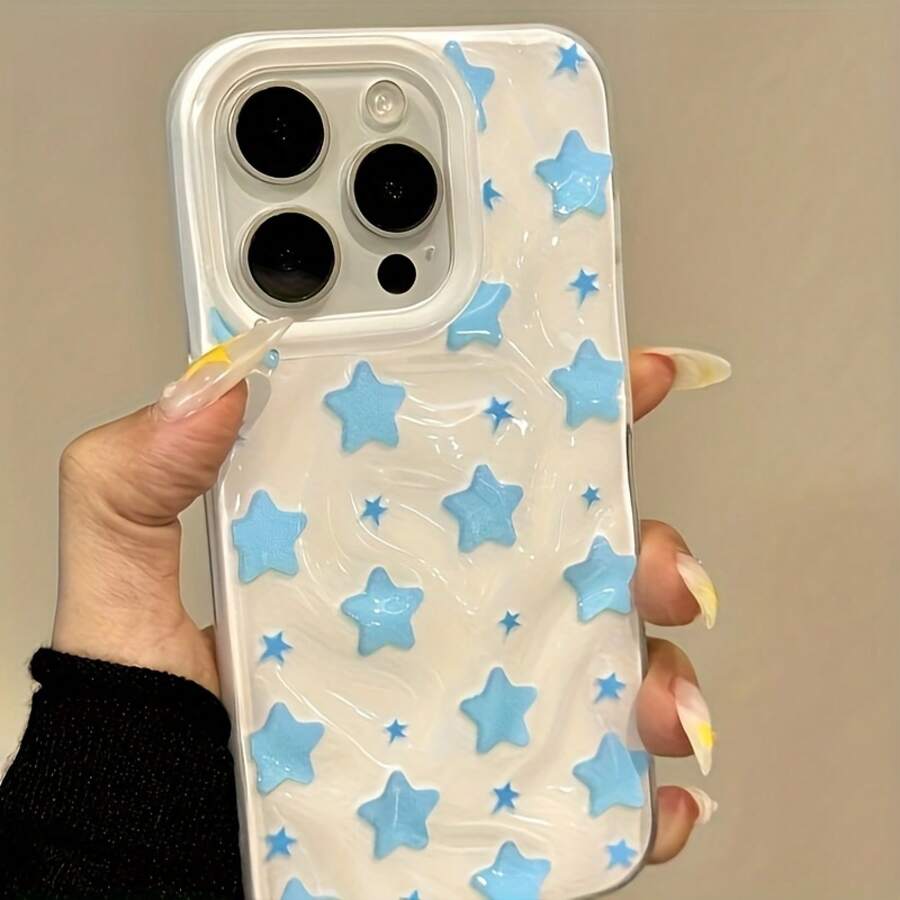 Funda para teléfono con pantalla completa de estrellas azules, diseño brillante con efecto meteorito arrugado, resistente a golpes. Compatible con phone 16 Pro, 15, 14 Plus, 13, 12 y 11. Un regalo perfecto para Año Nuevo, Pascua, Halloween o para regalar a amigos y familiares. - Blanco - Ver 1