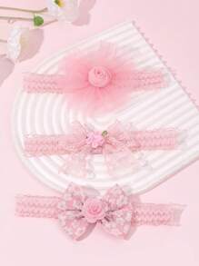 3 Stücke süße rosa Stirnbänder für Babys, niedliche Mesh-Rosenblumen-Haarspangen für Kleinkind Säuglinge, Neugeborene, elastische Nylon-Haarbänder, weich und dehnbar, Neugeborenen-Fotorequisiten, Baby-Shower-Party-Kopfschmuck, Baby-Haraccessoires