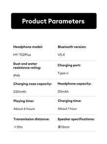 HYUNDAI HYUNDAI HY-T02Plus Bluetooth Earphones, Half In-Ear Design With Deep Bass, High-Quality Audio, Extra-Long Battery Life, Noise Cancellation, High-Definition Microphone, Music & Gaming, Low Latency, Comfortable Fit, Compatible With Smartphones & Computers