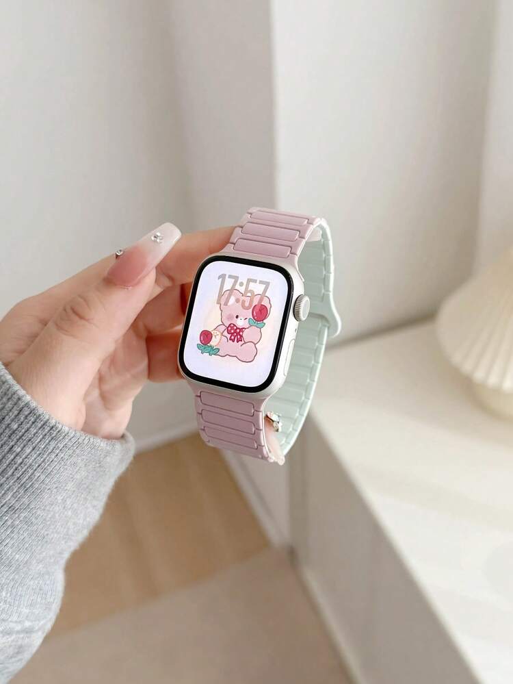 Premium Minimalist Magnetic Watch Band, Compatible With 38/40/41/42/44/45/46/49mm Dial Sizes, Compatible With Ultra/SE10/9/8/7/6/5/4/3/2/1 Models - Pink Green - View 7