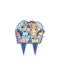 Bluey ديكور حفلة عيد ميلاد بلوي الجميلة، ديكور حفلة عيد ميلاد أو زفاف بانر ملون مع أعلام وهدايا بشخصيات كرتونية من بينجو هيلر وكوكو