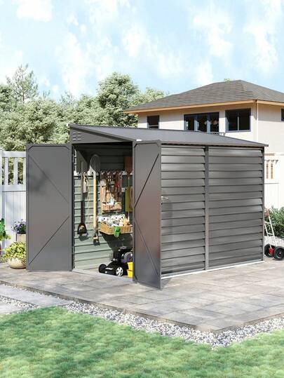 LIVINGANDHOME Living And Home 270cm Steel Storage Shed - Heavy-Duty Outdoor Garden Shed With Slope Roof (3 Size Options)