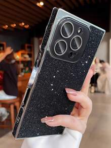 奢华闪光玻璃镜头保护手机壳适用于 16 15 14 13 Pro Max 时尚电镀防震保护套防水防摔防刮