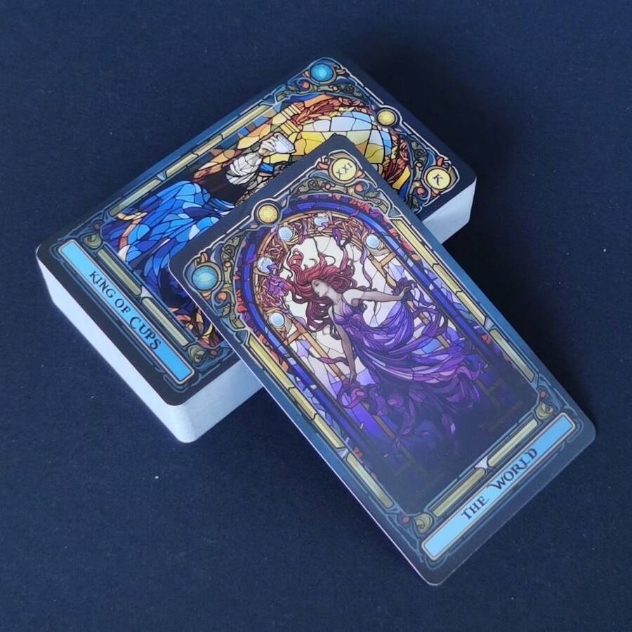 78pcs Stained Glass Tarot Cards Deck, Tarot Cards Game For Divination, Party, Holiday Gift - Multicolor - View 1