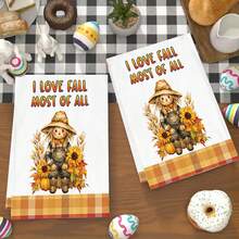 2/4/6/48pcs Autumn Harvest Scarecrow Pattern Soft Kitchen Towels/Hand Towels, Multi-Purpose, Quick Drying Dish Cloths, Suitable For Kitchen, Celebrations, Weddings, Decorations