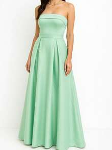 Long Strapless Princess Style Bridesmaid Prom Debutante Party Dress In Luxurious Satin Matte Fabric - Mint Green - View 2