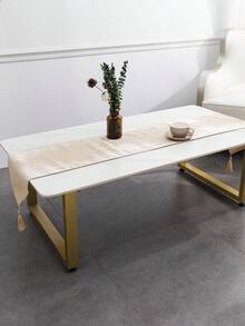 1pc Grey Meteor Shower Striped Pattern Tablecloth, Polyester High-Density Jacquard Weaving, Tassel Fringe, Suitable For Home Kitchen, Dining Room, Hotel, Bar, Coffee Shop, Outdoor Garden, Holiday Party Decoration