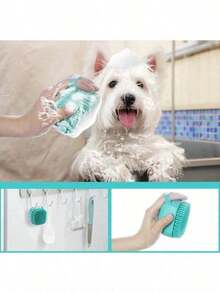 1pc A Practical Pet Cleaning Tool! Blue Green Silicone Shower Brush With Built-In Shower Gel Compartment, Bristles Massage And Stain Removal, Essential For Pet Bathing - Baby Pink - View 5