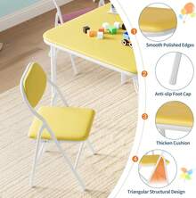 Juego de Mesa y 2 Sillas Plegables para Niños 2-6 Años | Set de Actividades con Patas Antideslizantes | Ideal para Comedor, Guardería, Aula y Espacios Pequeños - Color-5 piezas - Ver 3