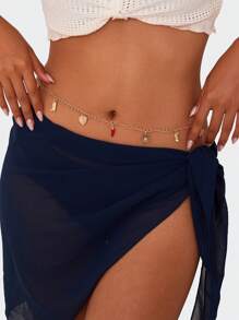 1pc Bohemian Style Ocean Beach Elements Starfish, Shell, Turtle, Seashell Pendant Tassel Waist Chain, Vintage Faux Pearl Pendant Sexy Body Chain, Suitable For Women's Daily Beach Holiday Decoration Jewelry - Yellow Gold - View 4