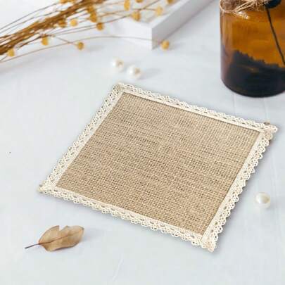 4pcs/6pcs/8pcs Rustic Burlap Coasters, Square Lace Edge Drink Coasters, Suitable For Wedding, Thanksgiving, Christmas, Holiday Celebration, Party. The Coarse Burlap Coasters Are Perfect For Holding Cups, Beverages, Glasses Or Other Tabletop Items, And Can Also Be Used As Tabletop Decor To Gift To Family And Friends For Weddings, Housewarming, Thanksgiving, Christmas Or Birthdays.