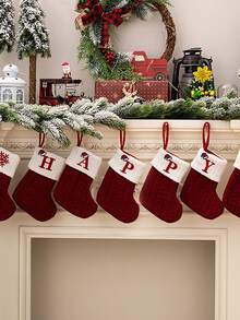 1pc Classic Christmas Stocking - Red And White Knitted Embroidered Alphabet Letter, Modern Style Holiday Polyester Candy Cane Decor, Festive Xmas Tree Hanging Ornament, Soft, Durable, Easy To Hang, Perfect For Holiday Season, Home Fireplace, New Year, Indoor And Outdoor Decor, Gift Bag, Christmas Decor Home Decor Christmas Decorations Room Decor