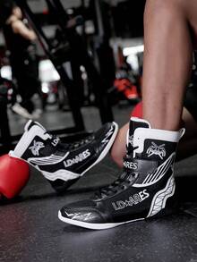 TACHUAN 1 Pair Men's High-Top Professional Boxing Shoes, Wrestling Training Boots, Muay Thai Kickboxing Shoes, Fitness Martial Arts Sneakers - Black - View 4