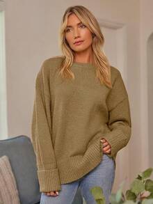 Women's Oversized Sweaters Fuzzy Chunky Warm Pullover Sweater - Màu Khaki - Xem 4
