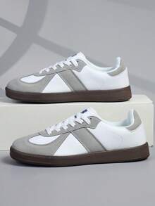 Grey Retro Men's Casual Shoes, Lightweight Soft Sole Sneakers, Round Toe Lace-Up Flat Shoes For Men