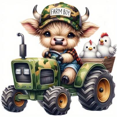 Farm Tractor & Calf Heat Transfer Sticker - DIY Iron-On Washable Decal For T-Shirts, Hoodies, Pillows, Jeans, Handbags - Easter Gift, Durable Plastic Material, Mixed Colors, Craft Projects, Clothing, Rustic Theme, Playful Design, Vibrant Colors, Apparel, Country Style, Longlasting Adhesive, Gift Shoppers