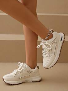 Women's Round Toe Fashion Lace-Up Thick Sole Student Casual Comfortable Chunky Sneakers