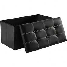 E EASYTAO Otomana Plegable, Banco de Almacenamiento 76*38*38cm 105L, Sofa Impermeable Que Soporta hasta 150 Kilogramos, Reposapiés de Piel Sintética para Salon con Asiento con Relleno, Negro - 1 - Ver 1