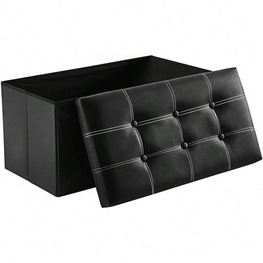 E EASYTAO Otomana Plegable, Banco de Almacenamiento 76*38*38cm 105L, Sofa Impermeable Que Soporta hasta 150 Kilogramos, Reposapiés de Piel Sintética para Salon con Asiento con Relleno, Negro - 1 - Ver 1