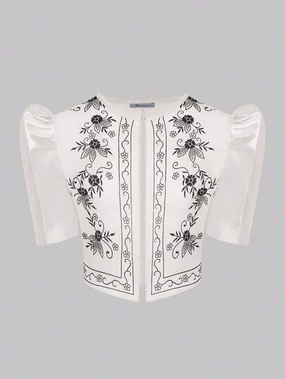 Amyenjoylife 现代菲律宾女式时尚纯色花卉复古印花泡泡袖上衣，春夏