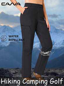Cavva Women's Water-Resistant Hiking Pants Quick-Dry Lightweight Comfort Stretch Mid-Rise Elastic Sides 5 Secure Pockets Thigh Zipper Straight Leg Cut Golf Camping Traveling - Black - View 3