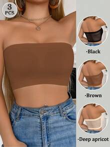 3pcs Seamless Strapless Bras For Women, Single Layer Bandeau Bras (Wireless & No Padding), Comfortable Hollow Out Ladies Lingerie Bras - Multicolor - View 3