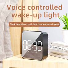Reloj despertador LED de estilo moderno con pantalla grande - Reloj de control de voz digital de doble alimentación (enchufe/batería) con temperatura