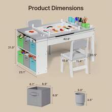 4-In-1 Kids Table And Chair Set With Removable Tabletop Storage And Paper Roll Dispenser, Toddler Craft Table With 6storage Boxes,For Drawing, Child Activity Table, Kids Table Set Painting ,Children's Day Gifts - 灰色 - 查看 3