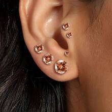 MDFUN 6 Pairs Stud Earrings Sets 3-8MM 18K Gold Plated Round 5A+ Cubic Zirconia Earrings CZ 6 Prong Ears Jewelry Women - C-玫瑰金3-8MM - 查看 5