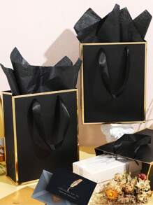 10pcs/4pcs/1pc-Metallic Paper Gift Bags With Handles And Tissue - Thank You Favorite Bags - Fall Party Christmas Diwali Bride (White, Black)