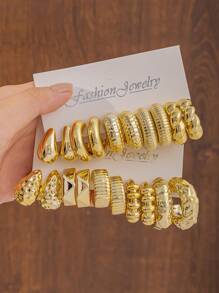 Cross-Border Hot Selling Earring Set, Gold Geometric Twist Ring Earring Matching Set
