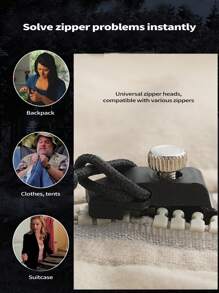 Universal Zipper Repair Kit - Easy To Install Seamless Zipper Head Replacement, Suitable For Jackets, Luggage, Backpacks, Boots - Durable Black Zipper Heads