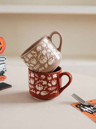 1 件 6.3 盎司万圣节南瓜咖啡杯，秋收磨砂南瓜小杯，小容量，适合万圣节派对、茶杯、浓缩咖啡杯、办公室、客厅、厨房饮料杯、礼物