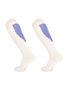 1 Pair Kids Thin Soccer Socks, Boys Girls Striped Knee-High Sports Socks, 7-12 Years Old Children Athletic Training Socks