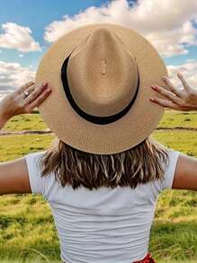قبعة قش نسائية ورجالية قطعة واحدة، قبعة شاطئ صيفية، قبعة شمس، قبعة علوية، لون أحادي، بوهيمي عادي لفصلي الربيع والصيف